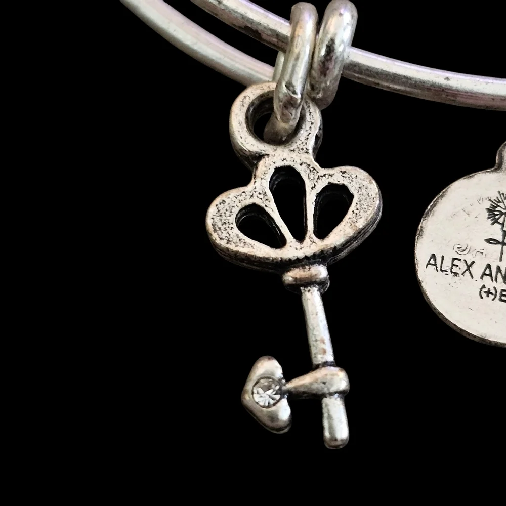 Alex and Ani Crystal Skeleton Key Charm Bangle in Silver-Tone Brass